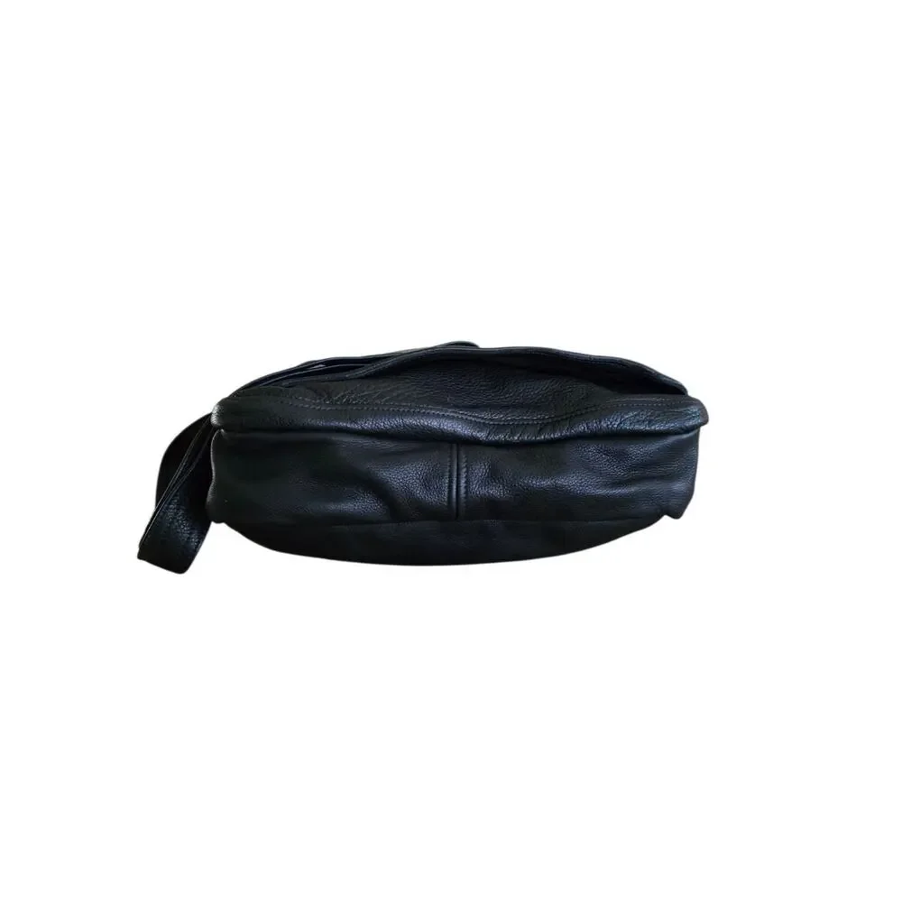 Vintage Fred Eisen New Hope Leather Messenger Bag Black 3 Compartment Pliable